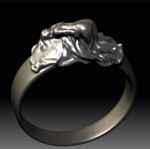 Silver ring with female sculpted 